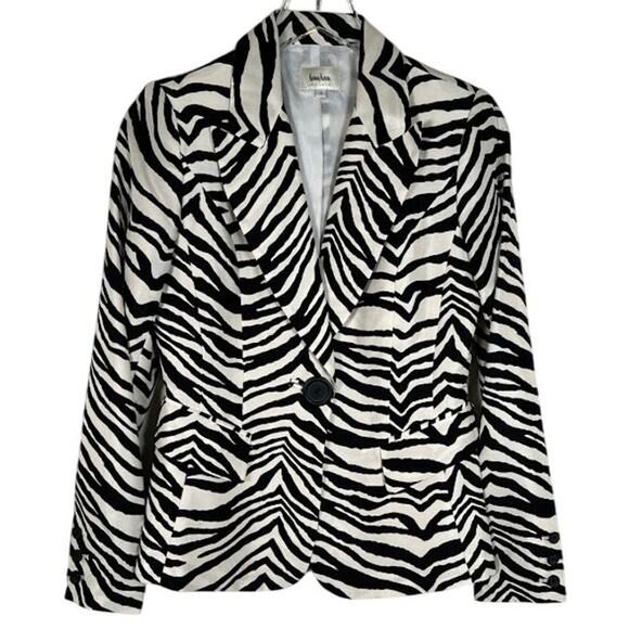 Neiman Marcus Exclusive Silk Zebra Print Blazer Jacket 4 White Black Career - Picture 1 of 8